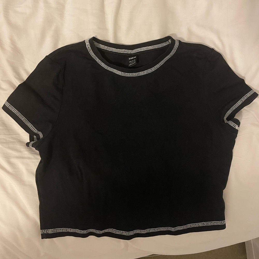 Shein Black with White Stitching Crop Top